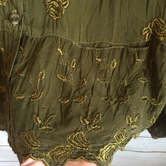 JOHNNY WAS Olive Green ROSES Embroidered Top - Picture 4 of 8
